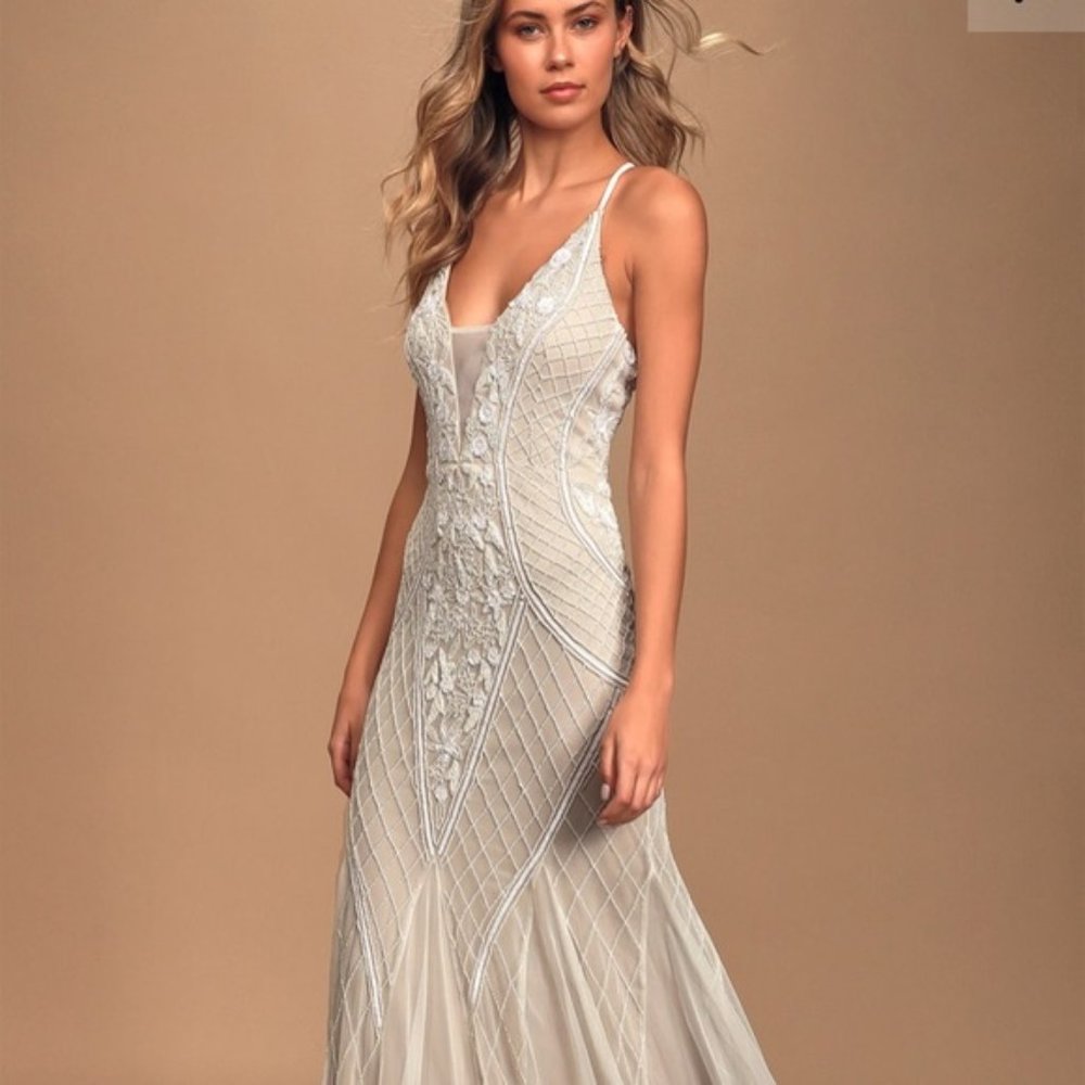 Lulus This I Promise You White & Nude Beaded